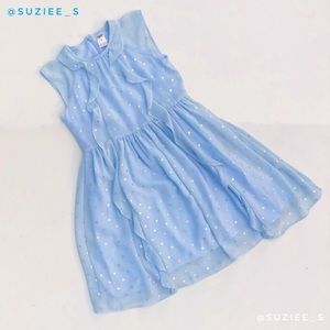 Oshkosh B’gosh Light Blue Ruffled Silver Snowflake Polka Dot Dress 8